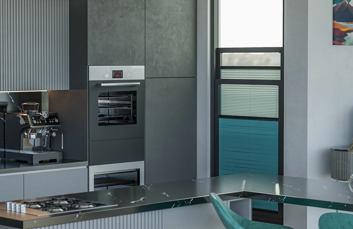 Sømløs plisségardin i kjøkken