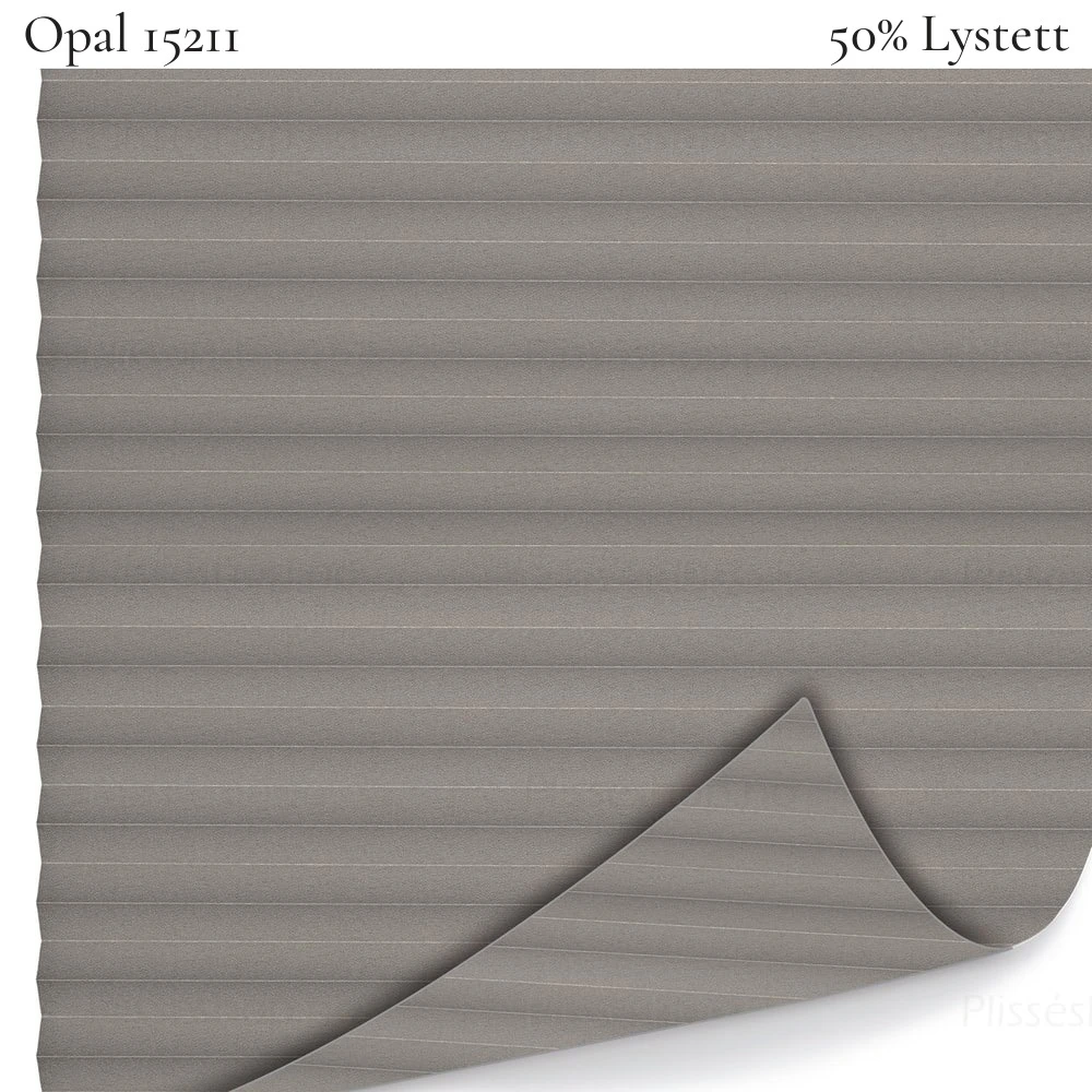 Opal 15211 plissegardin-tekstil — 50% Lystett Prisgunstig tekstil i varme gråbrune toner