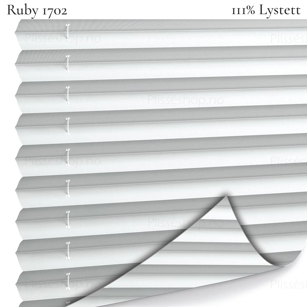 Ruby 1702 plissegardin-tekstil — 100% Lystett Eksklusivt lystett tekstil i lyse grå toner