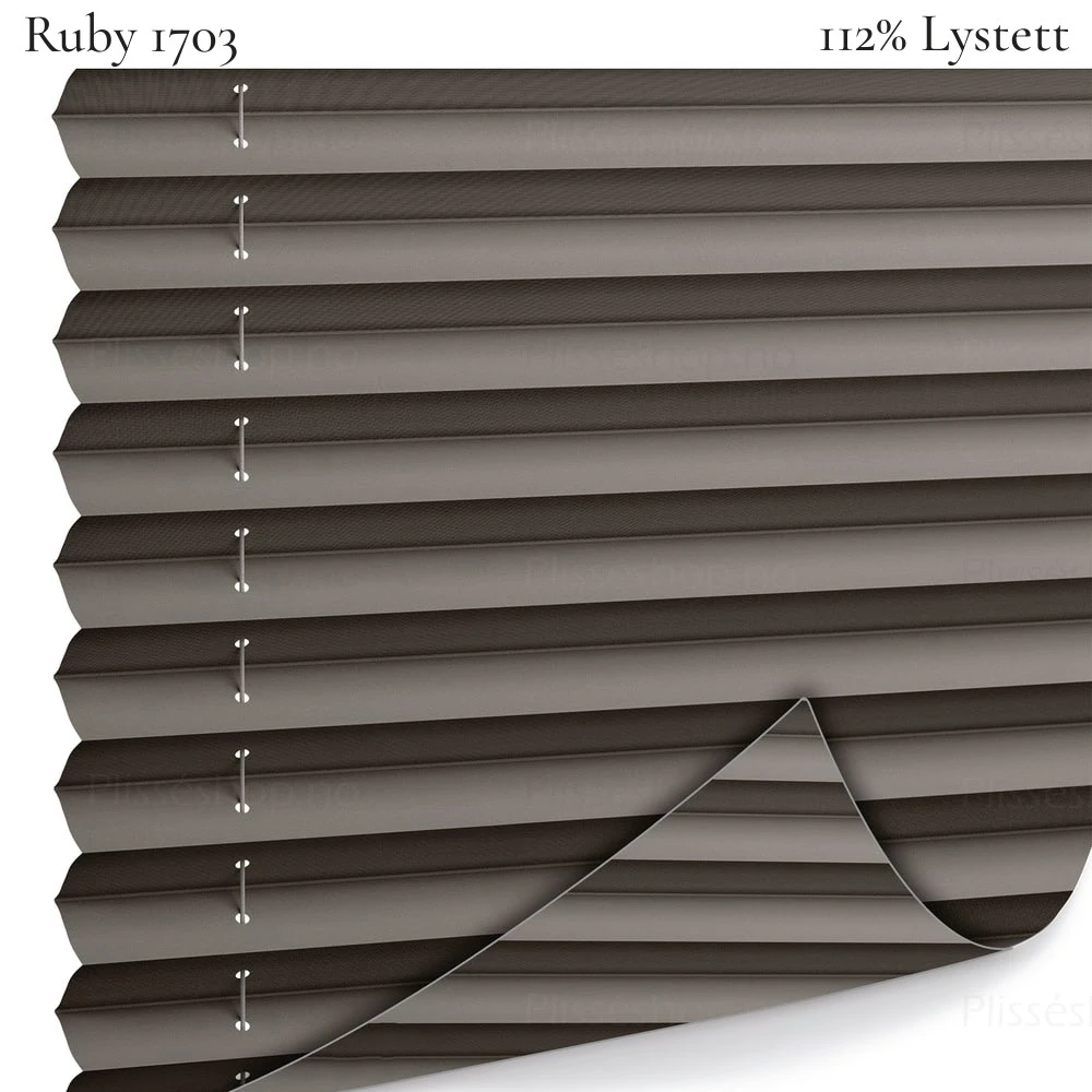 Ruby 1703 plissegardin-tekstil — 100% Lystett Eksklusivt lystett tekstil i varme gråbrune toner
