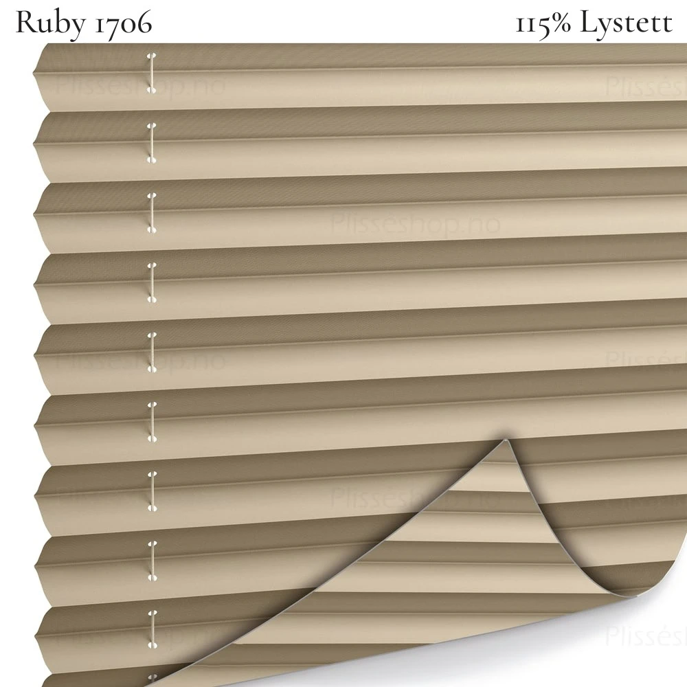 Ruby 1706 plissegardin-tekstil — 100% Lystett Eksklusivt lystett tekstil i gråbrune toner