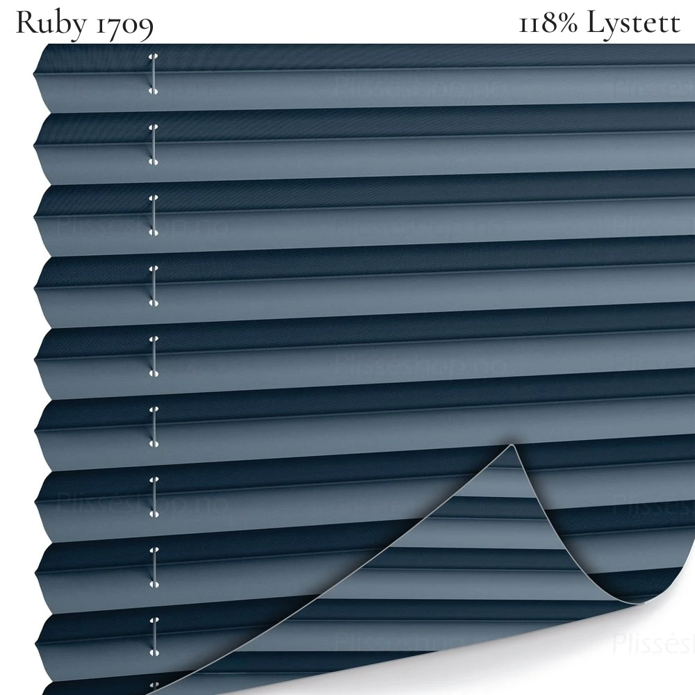 Ruby 1709 plissegardin-tekstil — 100% Lystett Eksklusivt lystett tekstil i turkise toner