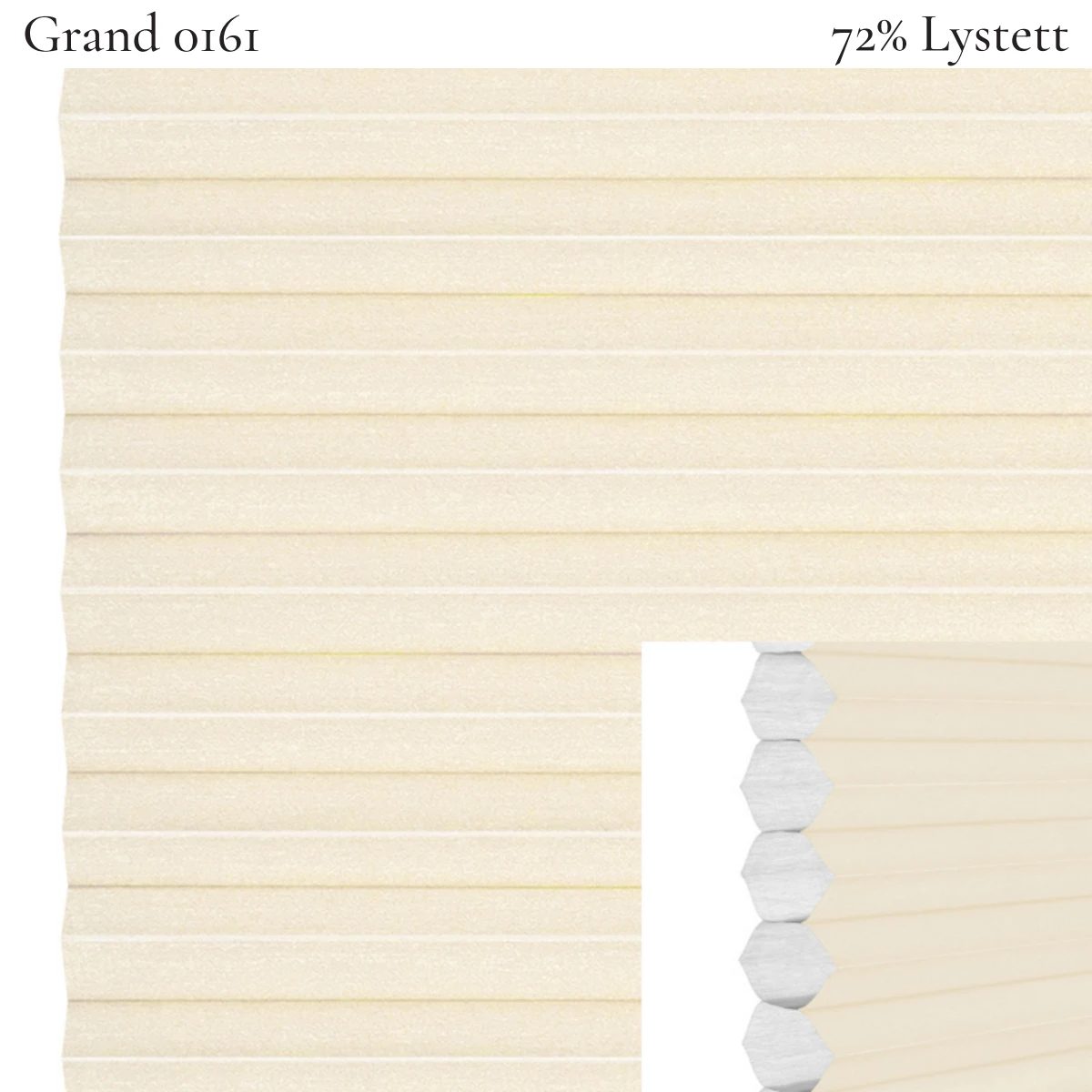 Grand 0161 plissegardin-tekstil — 72% Lystett Super eksklusivt tekstil med elegant struktur, flott mønster og levende lysspill i lyse beige toner