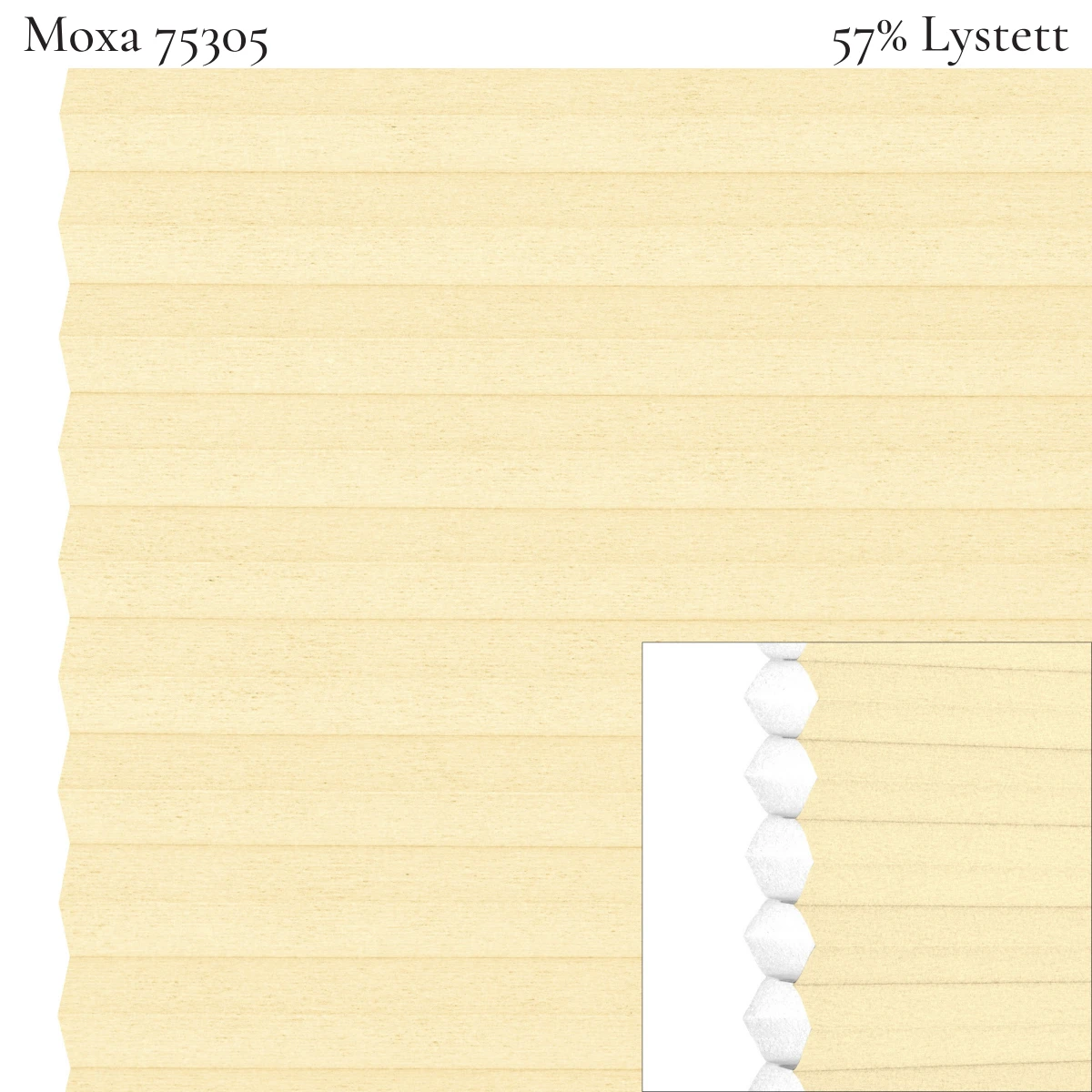 Moxa 75305 plissegardin-tekstil — 57% Lystett Prisgunstig tekstil med myk bomullsfølelse og et rolig uttrykk i varme gule toner