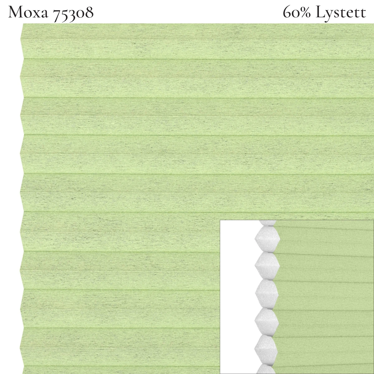 Moxa 75308 plissegardin-tekstil — 60% Lystett Prisgunstig tekstil med myk bomullsfølelse og et rolig uttrykk i lyse grønne toner