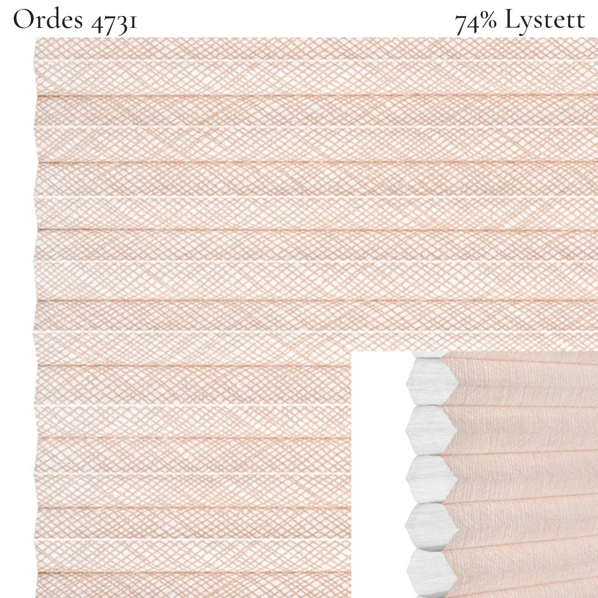 Ordes 4731 plissegardin-tekstil — 74% Lystett Premium tekstil med stilrent uttrykk og en eksklusiv følelse i lyse rosa toner