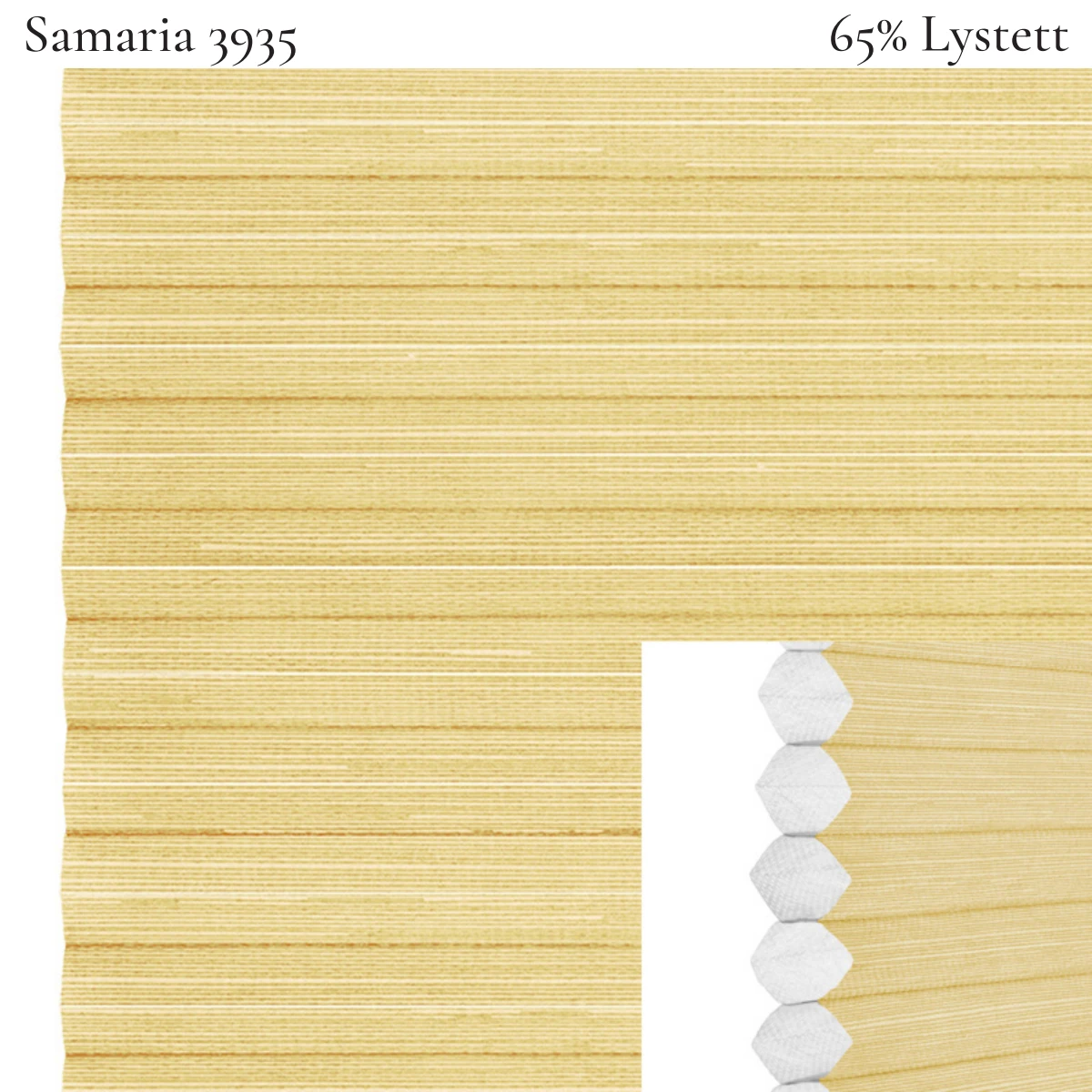 Samaria 3935 plissegardin-tekstil — 65% Lystett Premium tekstil med myk struktur og et rolig, elegant uttrykk i lyse gule toner