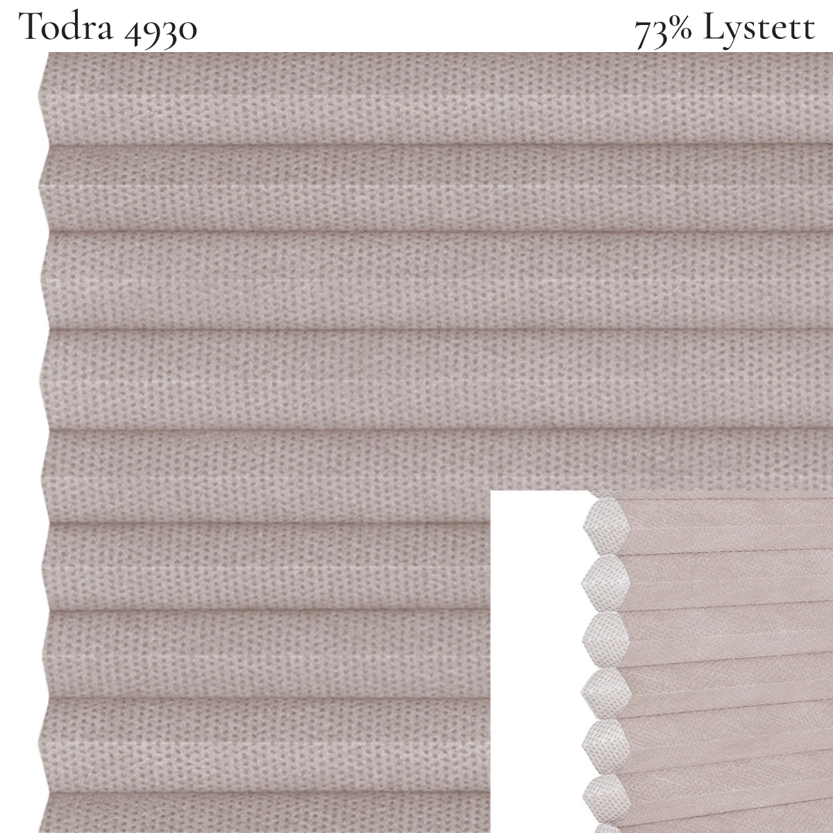 Todra 4930 plissegardin-tekstil — 73% Lystett Prisgunstig tekstil med behagelig bomullsfølelse og et enkelt, stilrent uttrykk i lyse beige toner