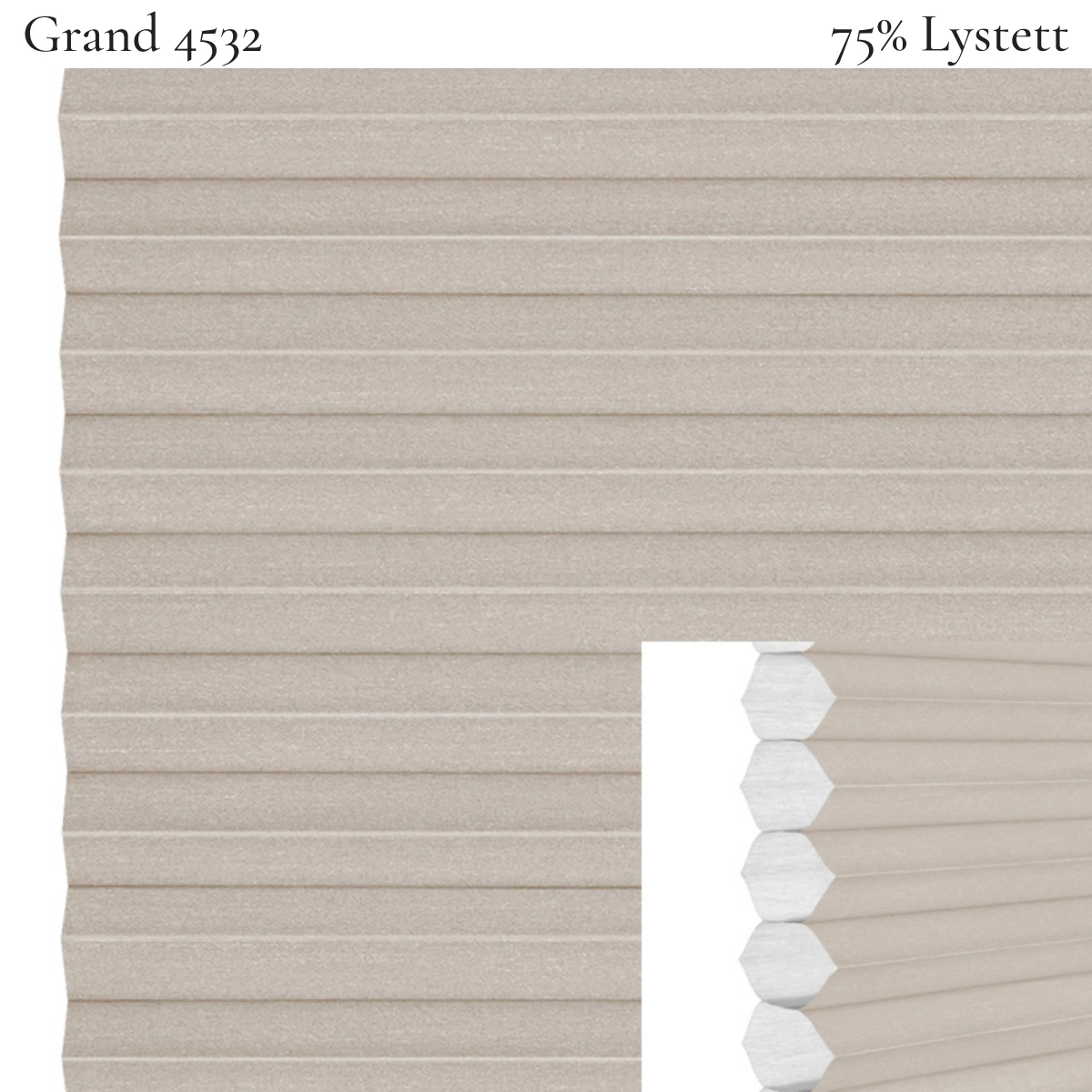 Grand 4532 plissegardin-tekstil — 75% Lystett Super eksklusivt tekstil med elegant struktur, flott mønster og levende lysspill i kaldgrå toner