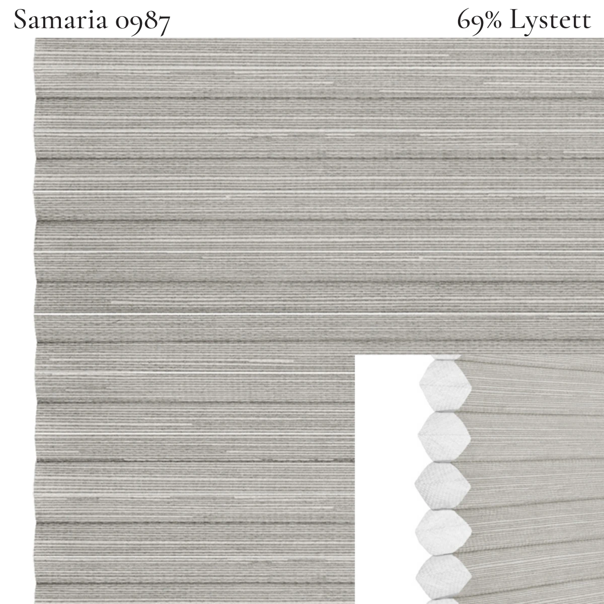 Samaria 0987 plissegardin-tekstil — 69% Lystett Premium tekstil med myk struktur og et rolig, elegant uttrykk i lyse grå toner