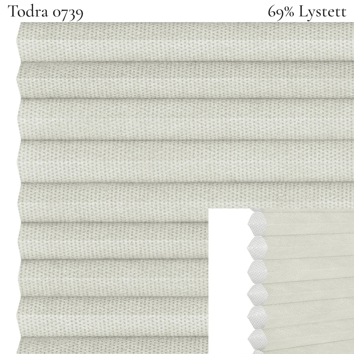 Todra 0739 plissegardin-tekstil — 69% Lystett Prisgunstig tekstil med behagelig bomullsfølelse og et enkelt, stilrent uttrykk i kremhvite toner