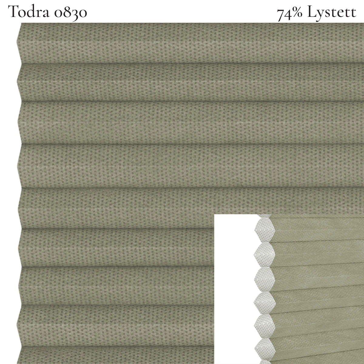 Todra 0830 plissegardin-tekstil — 74% Lystett Prisgunstig tekstil med behagelig bomullsfølelse og et enkelt, stilrent uttrykk i grønngrå toner