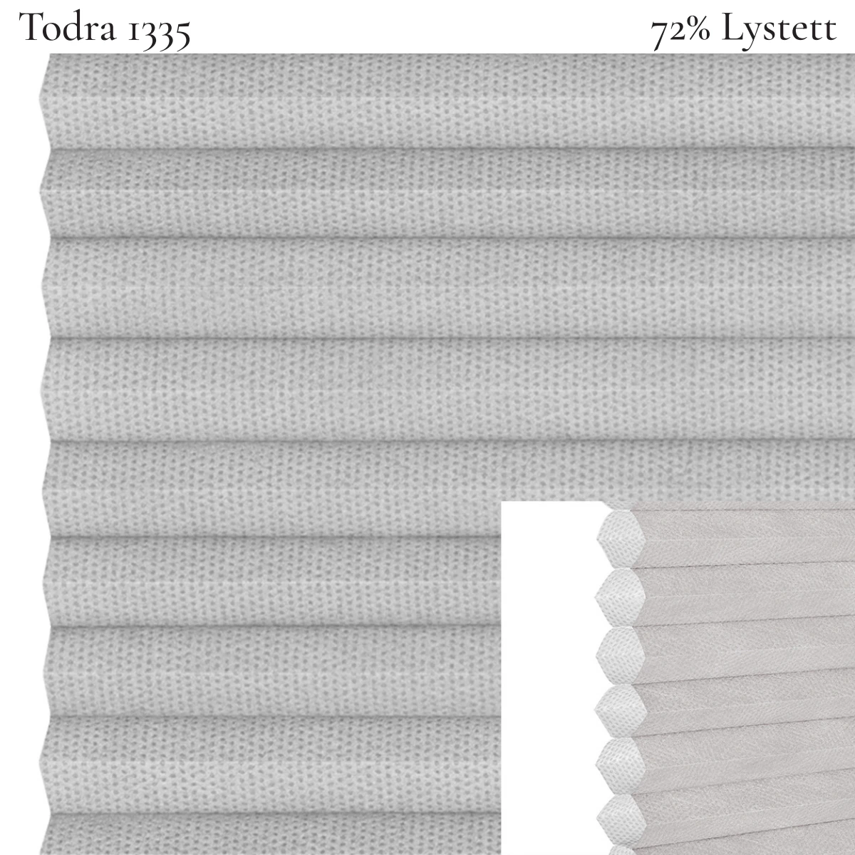 Todra 1335 plissegardin-tekstil — 72% Lystett Prisgunstig tekstil med behagelig bomullsfølelse og et enkelt, stilrent uttrykk i lyse grå toner