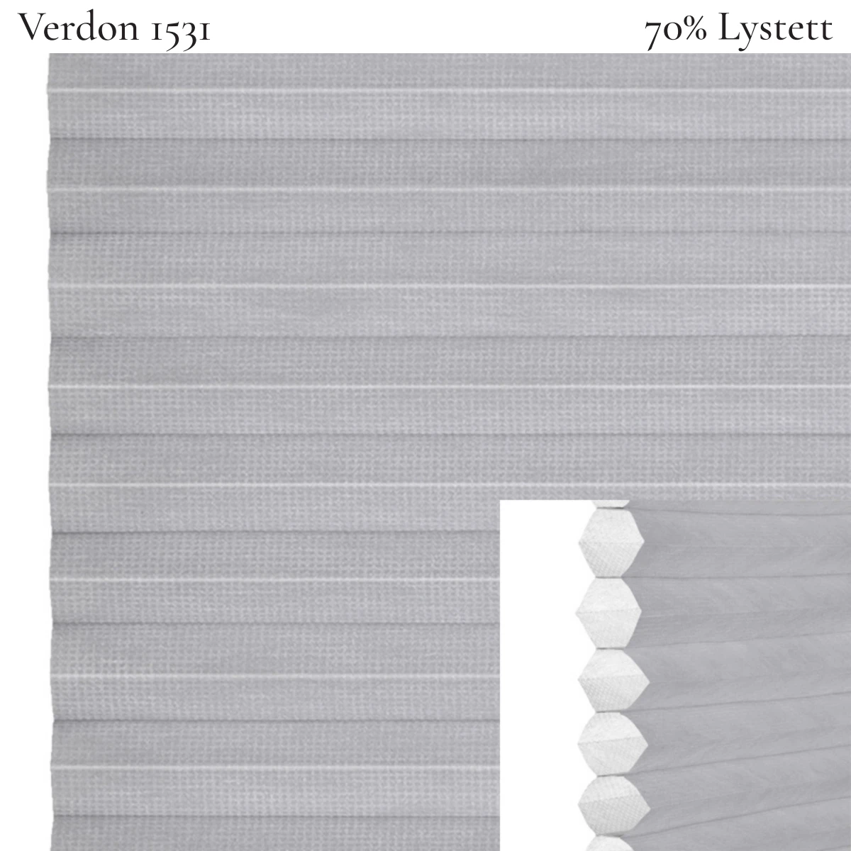 Verdon 1531 plissegardin-tekstil — 70% Lystett Super eksklusivt tekstil med svært elegant overflate og et rolig, diskré uttrykk i lyse grå toner
