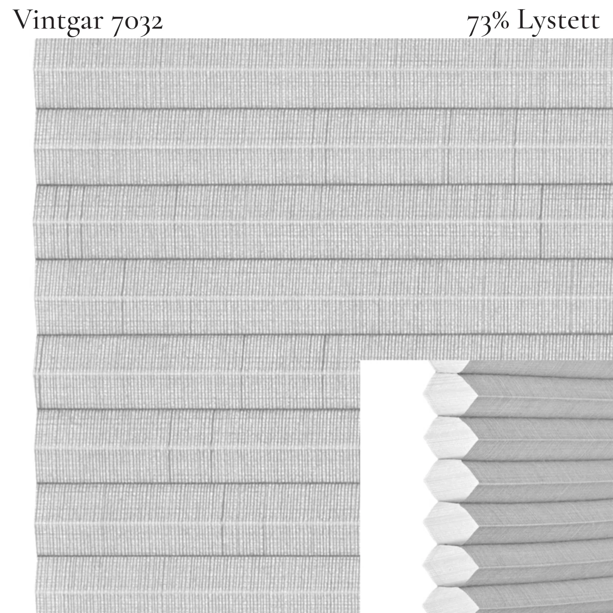 Vintgar 7032 plissegardin-tekstil — 73% Lystett Vårt mest eksklusive tekstil, lett transparent med synlige tråder og et unikt uttrykk i lyse beige toner