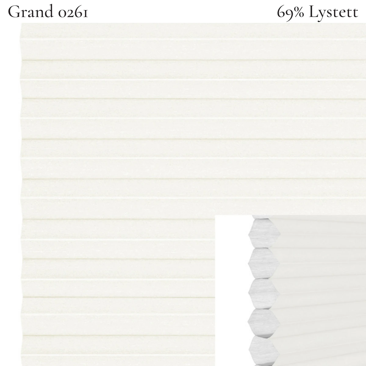 Grand 0261 plissegardin-tekstil — 69% Lystett Super eksklusivt tekstil med elegant struktur, flott mønster og levende lysspill i lyse gule toner