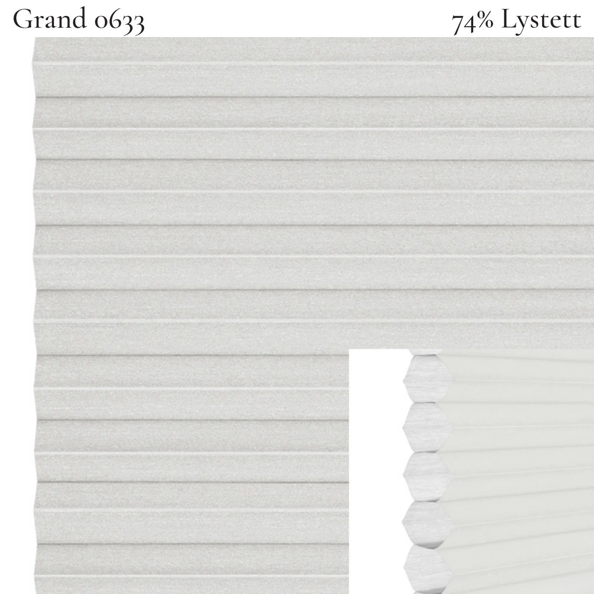 Grand 0633 plissegardin-tekstil — 74% Lystett Super eksklusivt tekstil med elegant struktur, flott mønster og levende lysspill i lyse beige toner