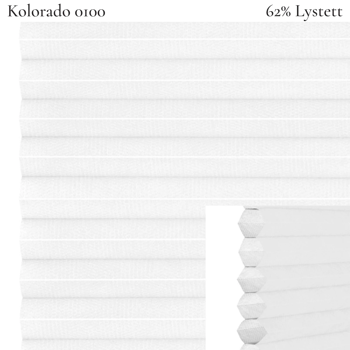 Kolorado 0100 plissegardin-tekstil — 62% Lystett Prisgunstig tekstil med fin bomullsfølelse i snøhvit — et klassisk hvitt uttrykk