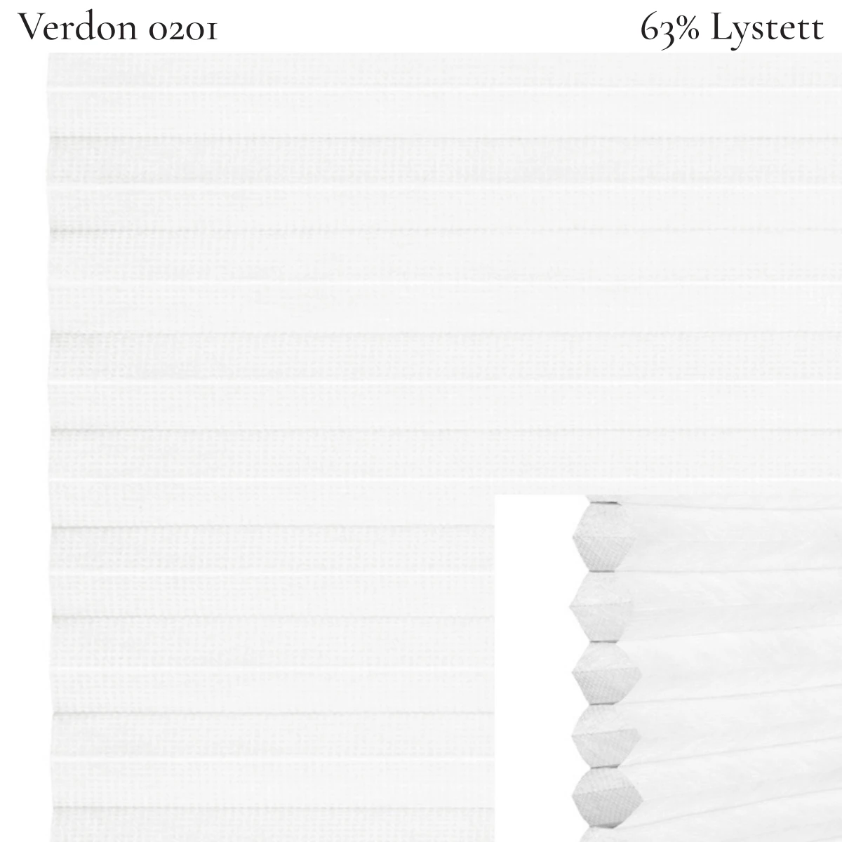 Verdon 0201 plissegardin-tekstil — 63% Lystett Super eksklusivt tekstil med svært elegant overflate og et rolig, diskré uttrykk i hvite toner