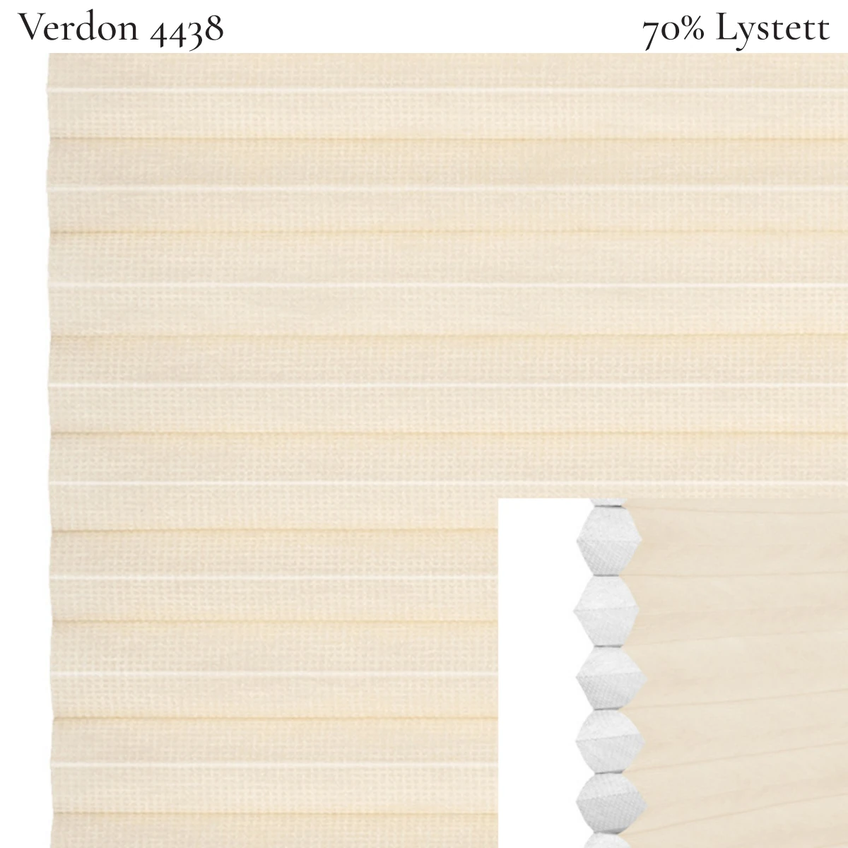 Verdon 4438 plissegardin-tekstil — 70% Lystett Super eksklusivt tekstil med svært elegant overflate og et rolig, diskré uttrykk i lyse beige toner