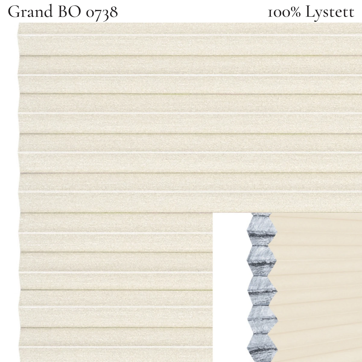 Grand BO 0738 plissegardin-tekstil — 100% Lystett Super eksklusivt tekstil med elegant struktur, flott mønster og levende lysspill i lyse grå toner