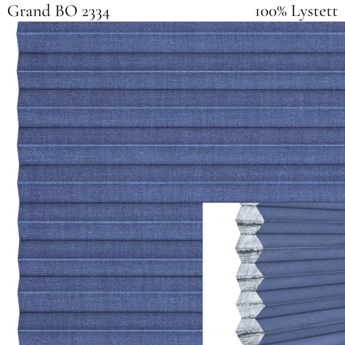 Grand BO 2334 plissegardin-tekstil — 100% Lystett Super eksklusivt tekstil med elegant struktur, flott mønster og levende lysspill i lyse grå toner