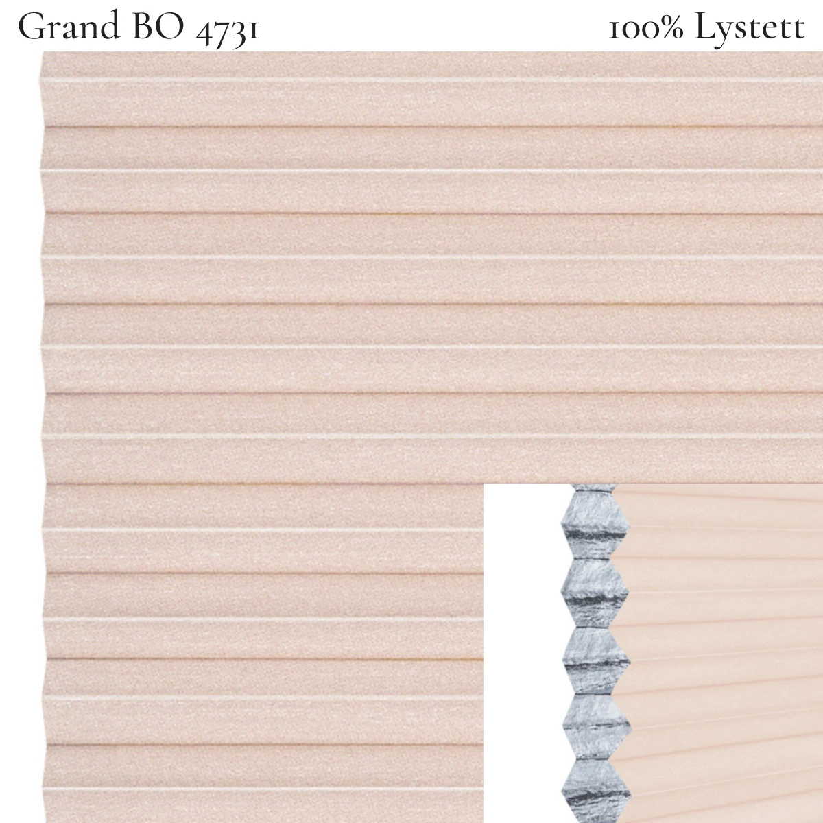 Grand BO 4731 plissegardin-tekstil — 100% Lystett Super eksklusivt tekstil med elegant struktur, flott mønster og levende lysspill i lyse beige toner