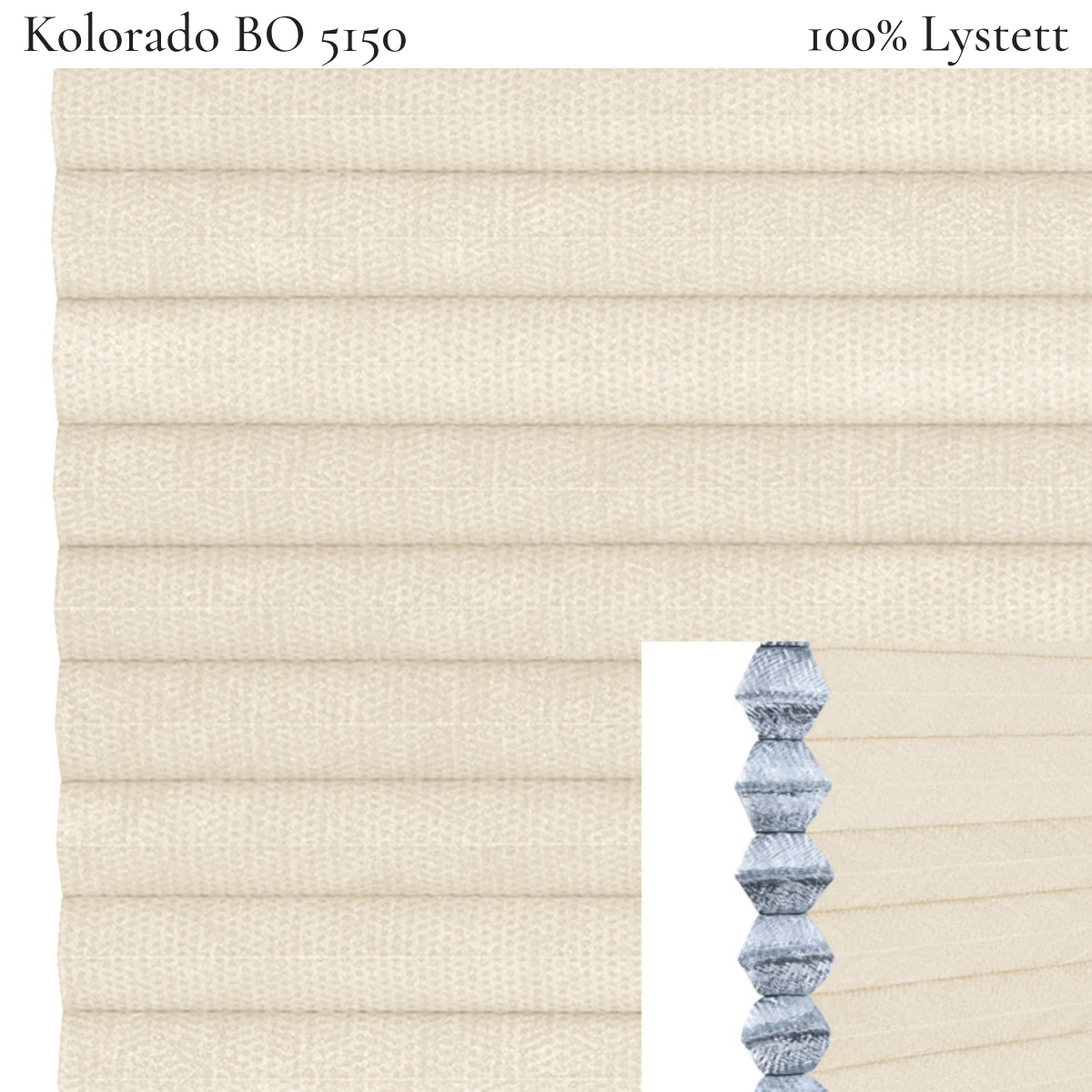 Kolorado BO 5150 plissegardin-tekstil — 100% Lystett Prisgunstig tekstil med fin bomullsfølelse og et rent uttrykk i varme beige toner