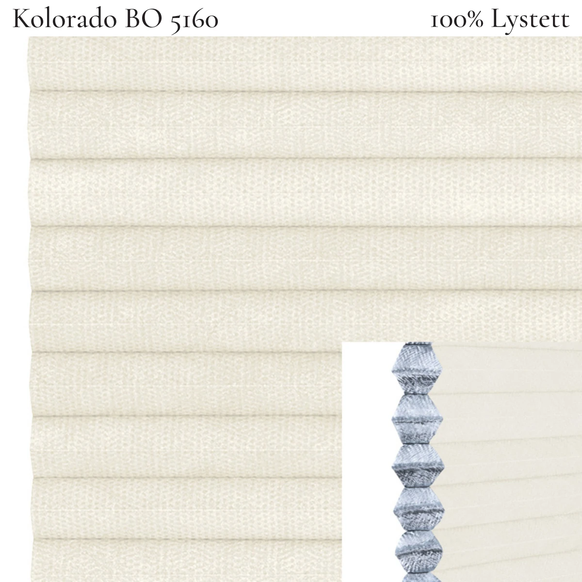 Kolorado BO 5160 plissegardin-tekstil — 100% Lystett Prisgunstig tekstil med fin bomullsfølelse og et rent uttrykk i sandbeige toner
