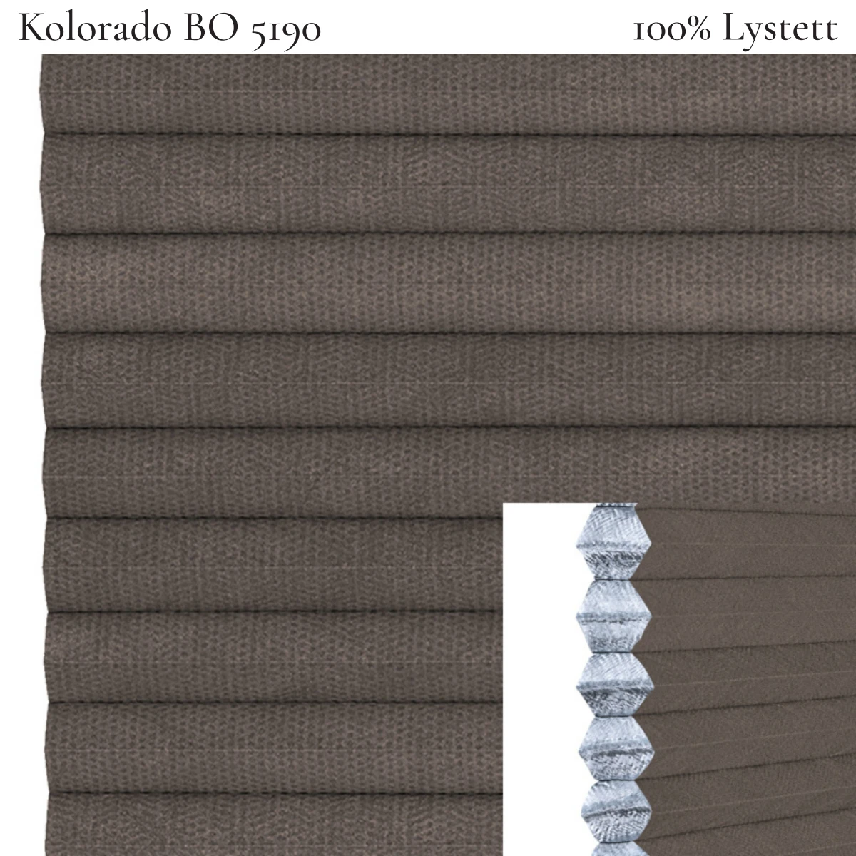 Kolorado BO 5190 plissegardin-tekstil — 100% Lystett Prisgunstig tekstil med fin bomullsfølelse og et rent uttrykk i gråbrune toner