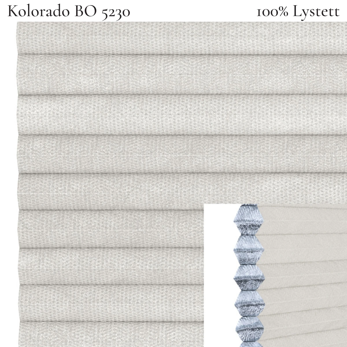 Kolorado BO 5230 plissegardin-tekstil — 100% Lystett Prisgunstig tekstil med fin bomullsfølelse og et rent uttrykk i mellomgrå toner