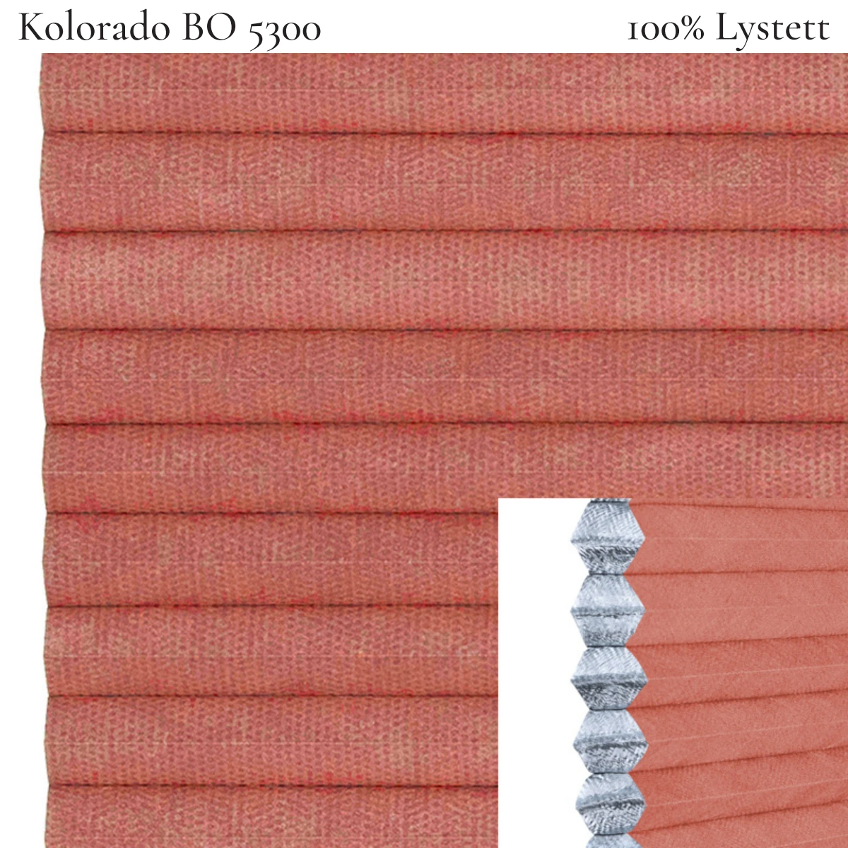 Kolorado BO 5300 plissegardin-tekstil — 100% Lystett Prisgunstig tekstil med fin bomullsfølelse og et rent uttrykk i røde toner