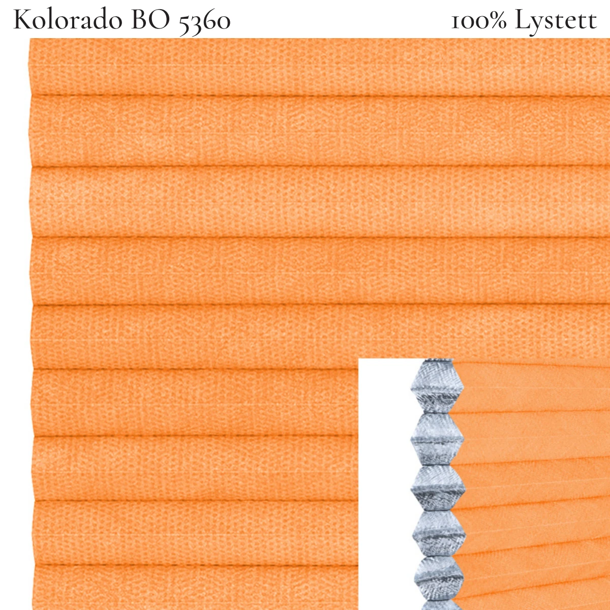 Kolorado BO 5360 plissegardin-tekstil — 100% Lystett Prisgunstig tekstil med fin bomullsfølelse og et rent uttrykk i oransje toner