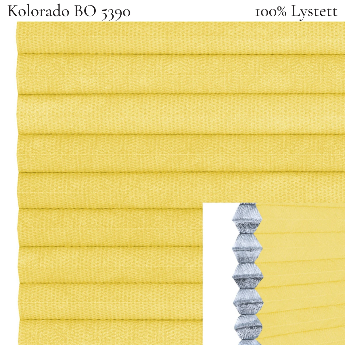 Kolorado BO 5390 plissegardin-tekstil — 100% Lystett Prisgunstig tekstil med fin bomullsfølelse og et rent uttrykk i gule toner