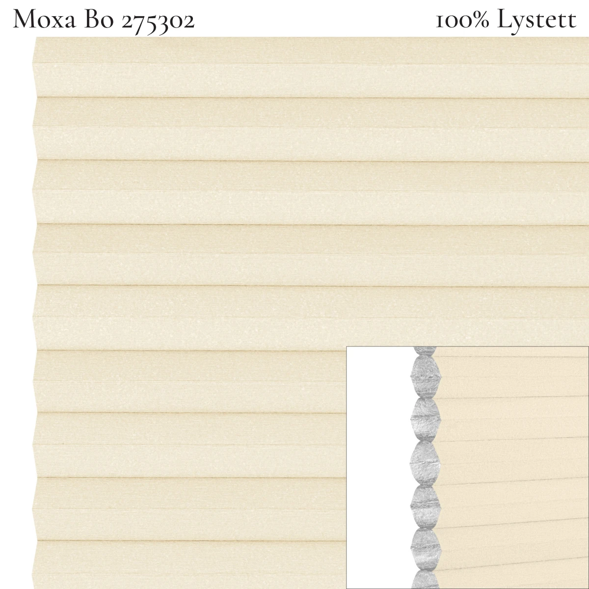 Moxa Bo 275302 plissegardin-tekstil — 100% Lystett Prisgunstig tekstil med myk bomullsfølelse og et rolig uttrykk i lyse gule toner