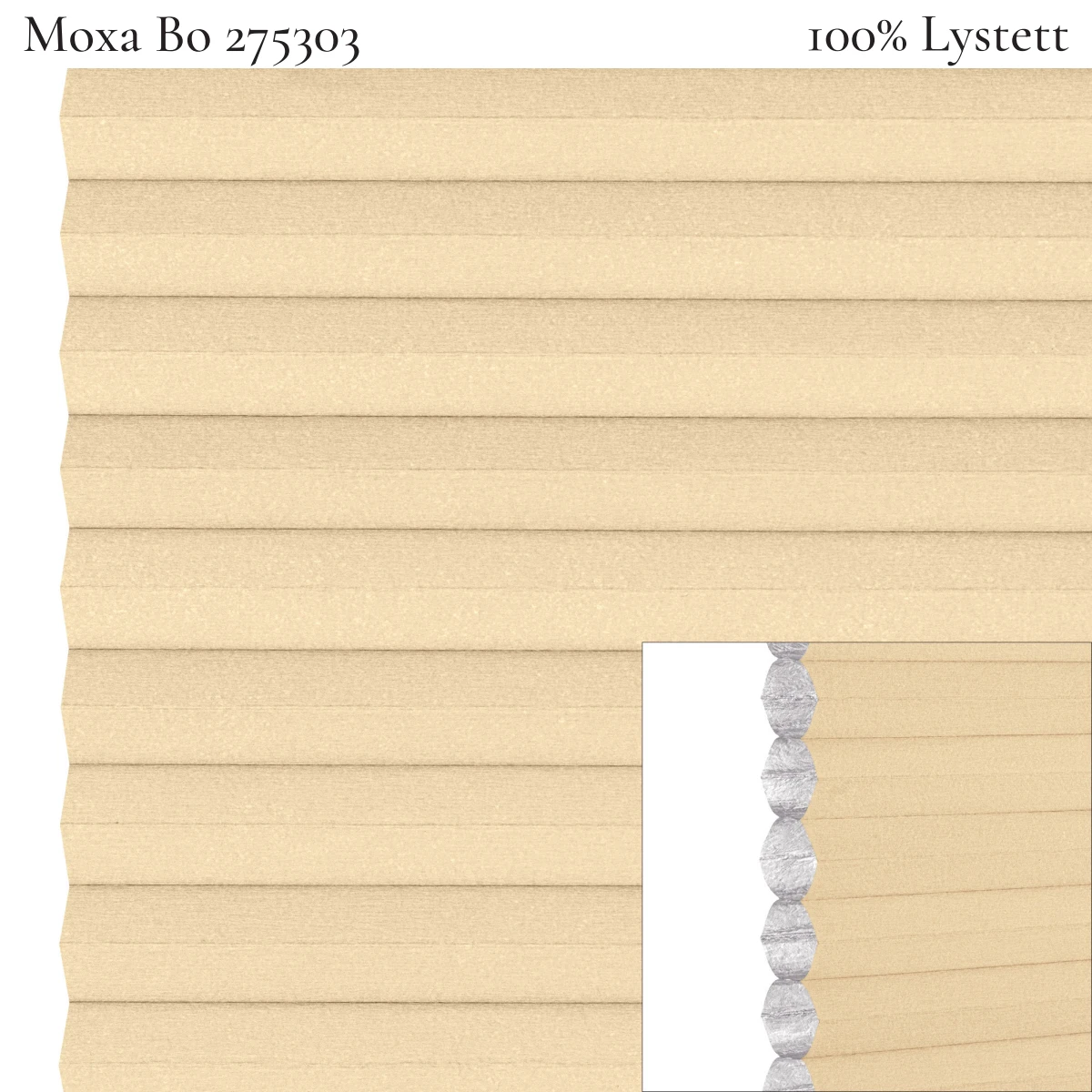 Moxa Bo 275303 plissegardin-tekstil — 100% Lystett Prisgunstig tekstil med myk bomullsfølelse og et rolig uttrykk i lyse beige toner