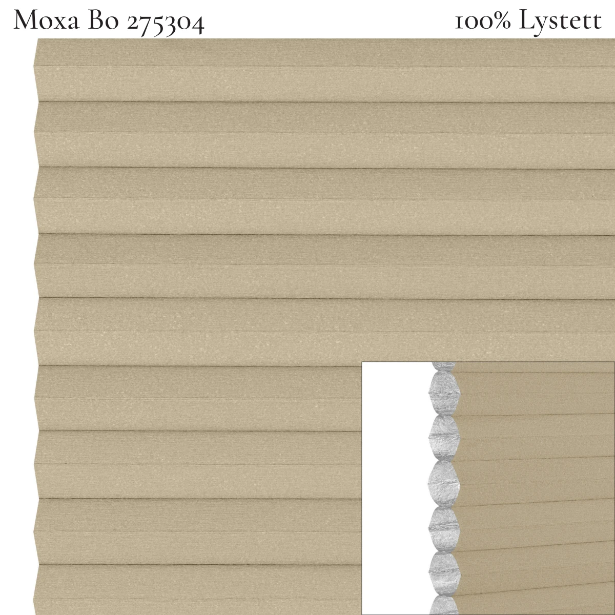 Moxa Bo 275304 plissegardin-tekstil — 100% Lystett Prisgunstig tekstil med myk bomullsfølelse og et rolig uttrykk i sandbeige toner
