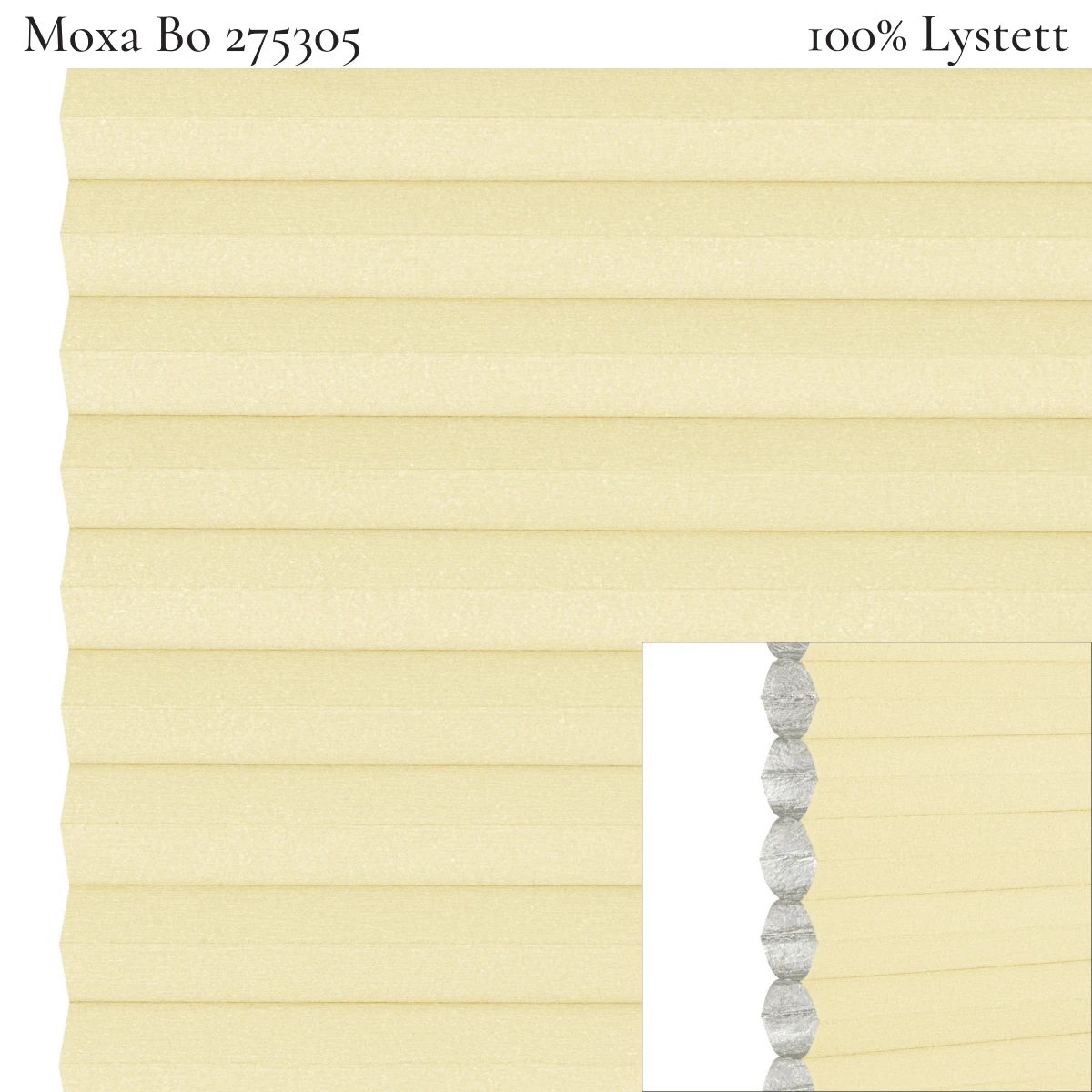 Moxa Bo 275305 plissegardin-tekstil — 100% Lystett Prisgunstig tekstil med myk bomullsfølelse og et rolig uttrykk i varme gule toner