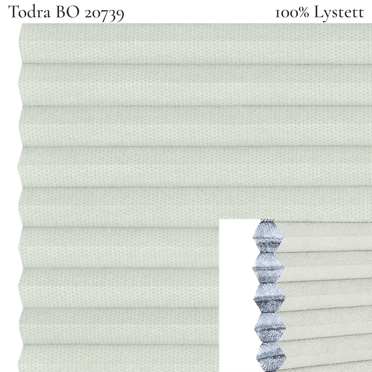 Todra BO 20739 plissegardin-tekstil — 100% Lystett Prisgunstig tekstil med behagelig bomullsfølelse og et enkelt, stilrent uttrykk i kremhvite toner