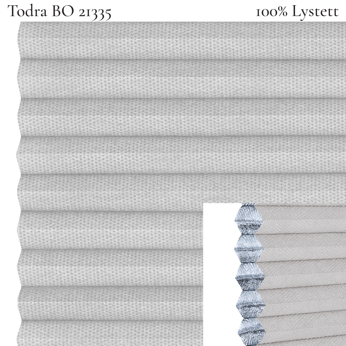 Todra BO 21335 plissegardin-tekstil — 100% Lystett Prisgunstig tekstil med behagelig bomullsfølelse og et enkelt, stilrent uttrykk i lyse grå toner