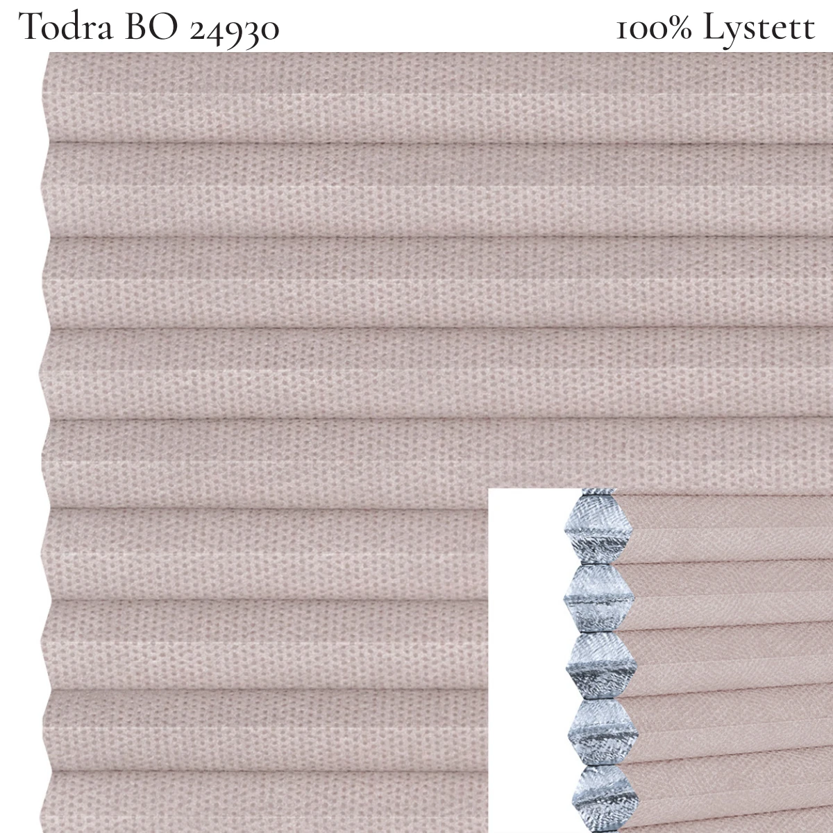 Todra BO 24930 plissegardin-tekstil — 100% Lystett Prisgunstig tekstil med behagelig bomullsfølelse og et enkelt, stilrent uttrykk i lyse beige toner